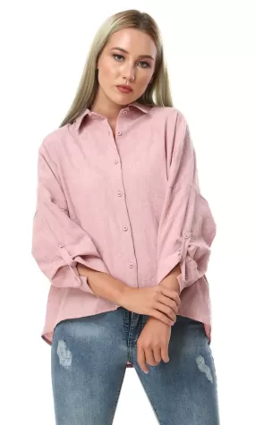 57162 Self Floral Buttoned Full Sleeves Shirt - Dusty Rose