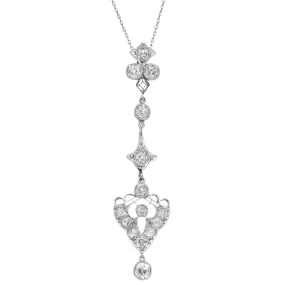 Antique Art Deco Platinum 2.53 TCW Diamond Pendant Necklace 14.75 Inches