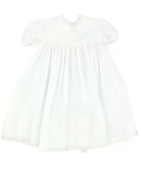 Auraluz White Lace Dress with Embroidered White Flowers