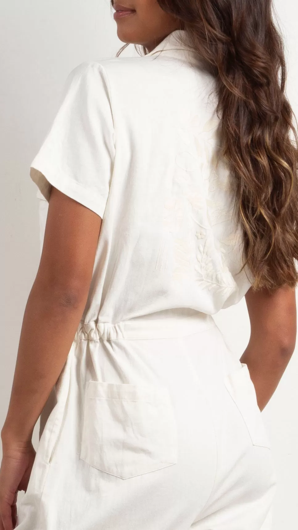 Daisy Embroidery Jumpsuit - White / Gauze