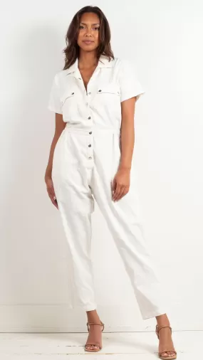 Daisy Embroidery Jumpsuit - White / Gauze