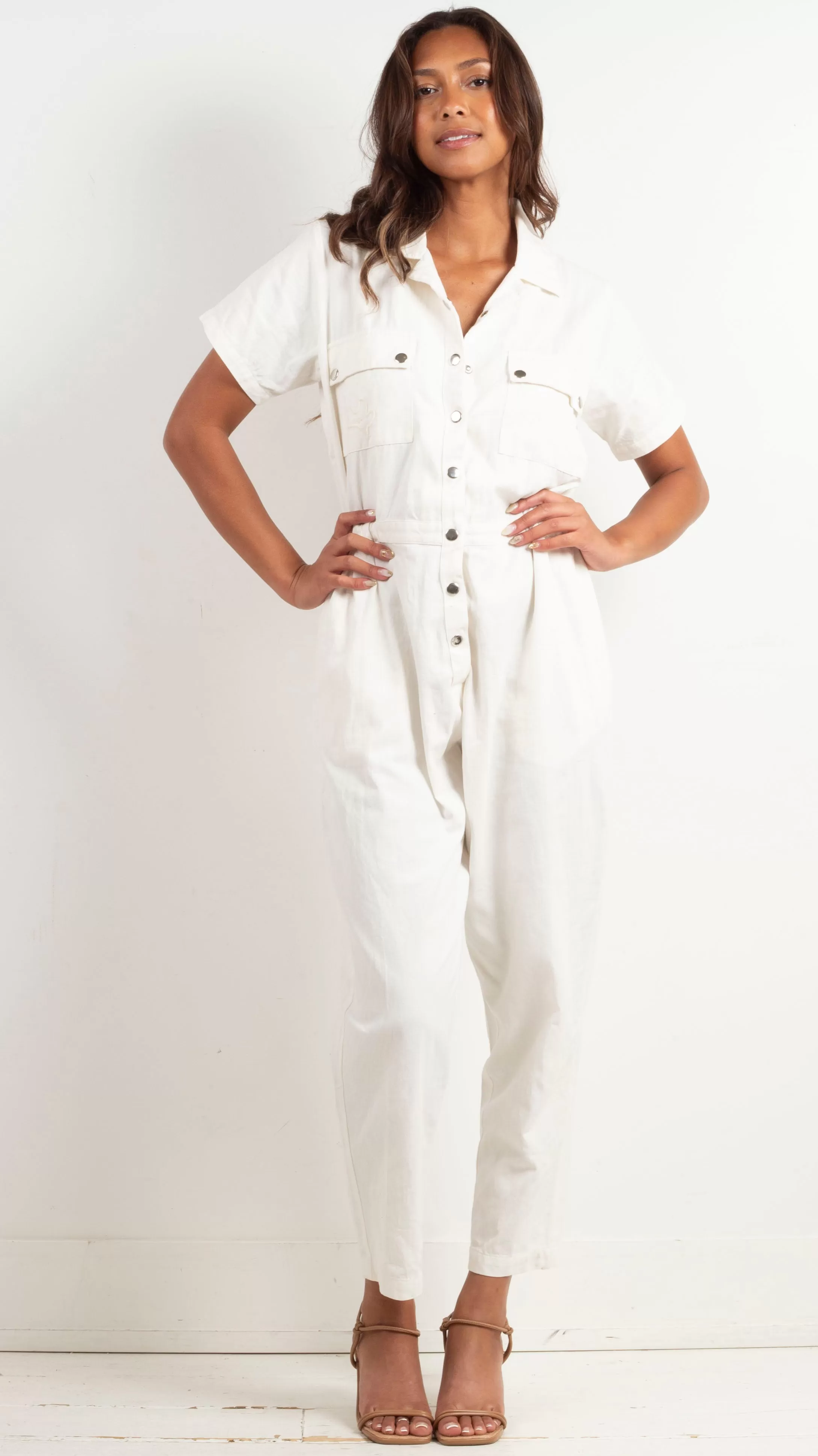 Daisy Embroidery Jumpsuit - White / Gauze