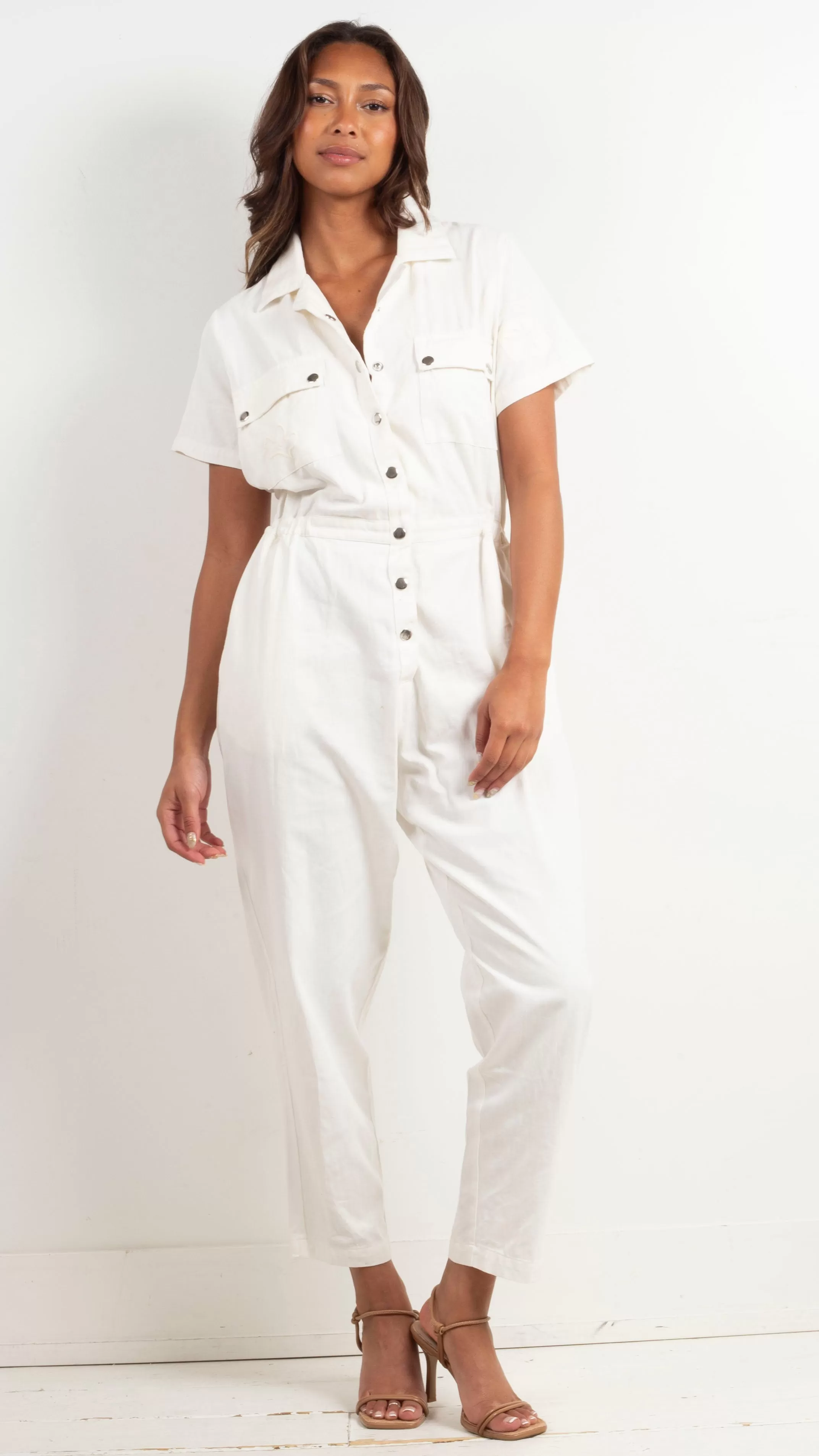 Daisy Embroidery Jumpsuit - White / Gauze