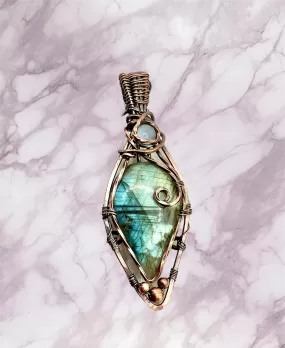 Labradorite & Moonstone Wire Wrapped Pendant