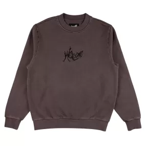 Spine Embroidered Pigment-Dyed Crew - Raisin